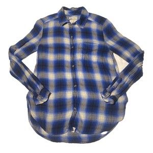 American Eagle Outfitters Flannel Boyfriend Shirt Blue Black Extra Small
